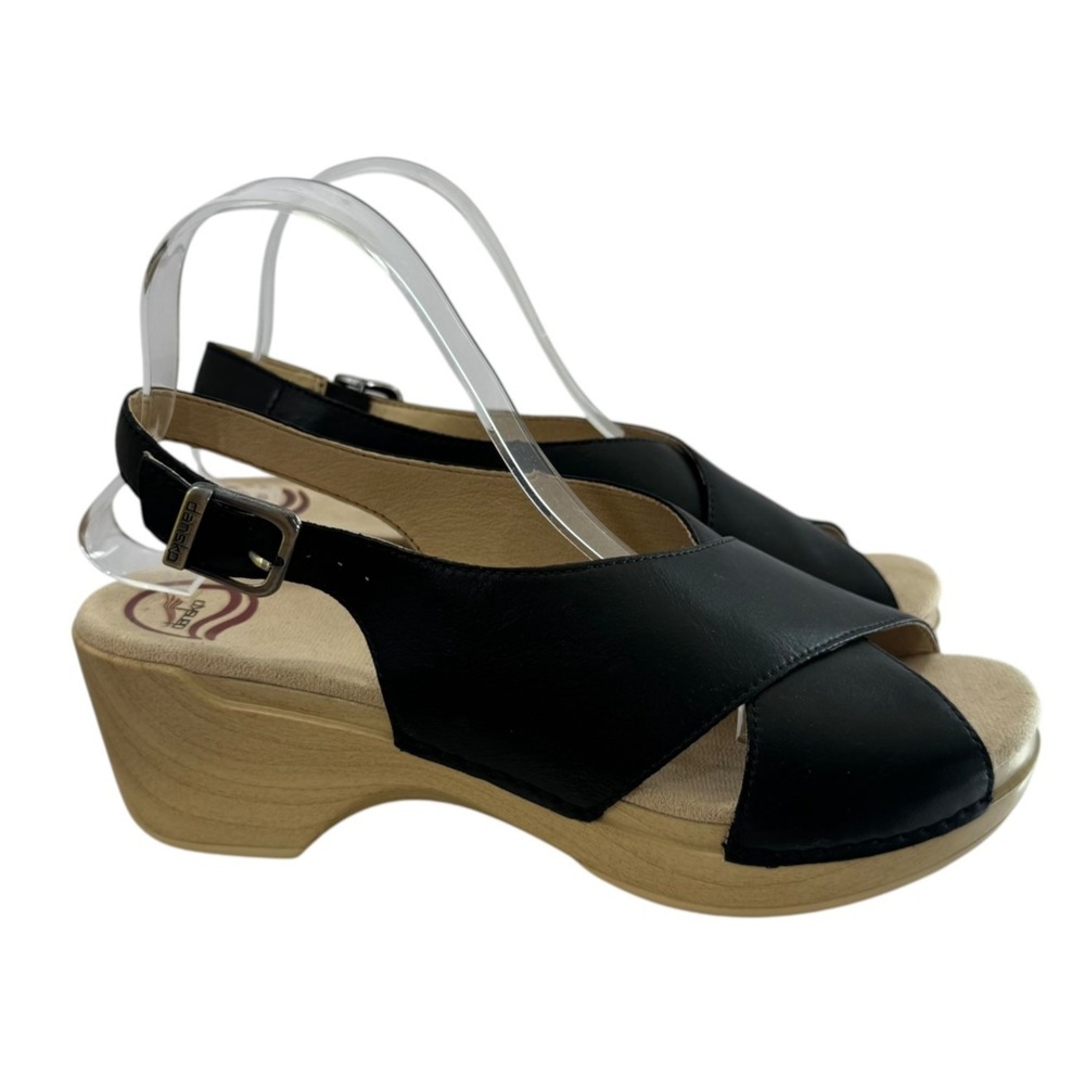 Dansko Sloane Calf Full Graine Boho Capsule Leather Wedge Sandals 9.5 Black New